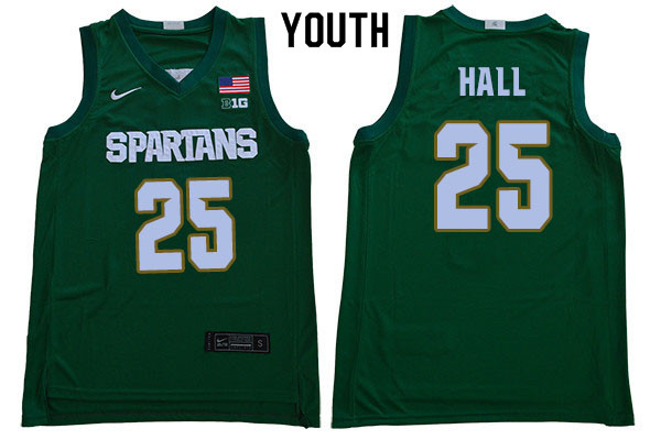 2019-20 Youth #25 Malik Hall Michigan State Spartans College Basketball Jerseys Sale-Green